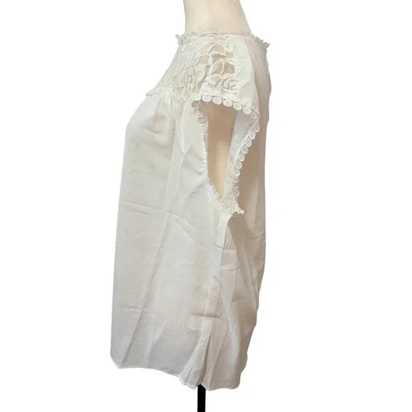 Misslook White Lace Size XL Crochet Trim Cap Sleeve Blouse Tops Boho - Picture 4 of 8